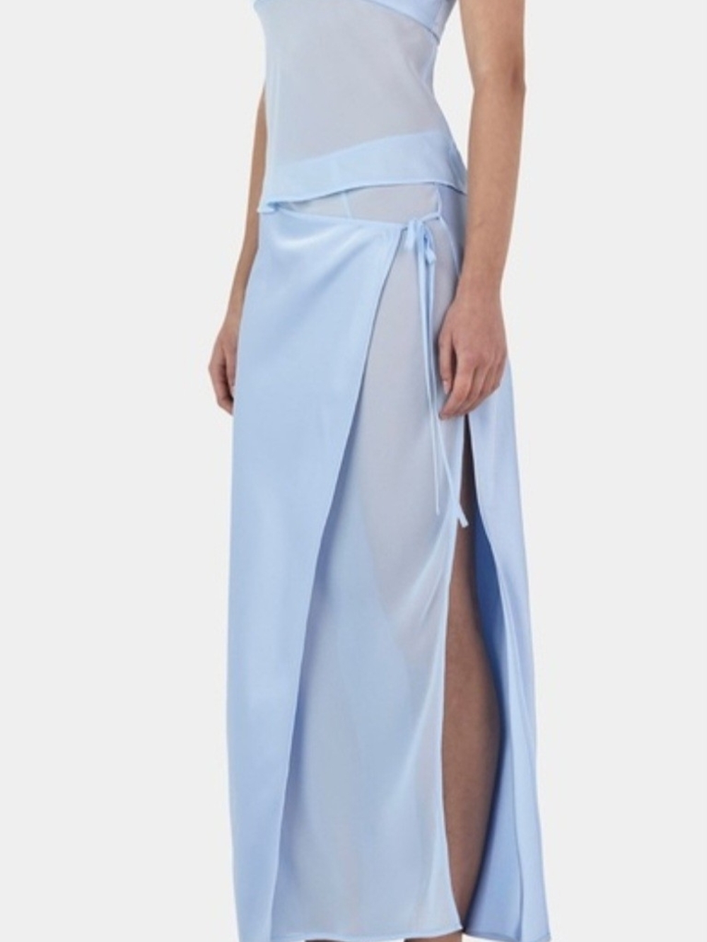 Ricky Midi Skirt Ownley Large Blue Satin Maxi Wrap Skirt - Picture 2 of 7